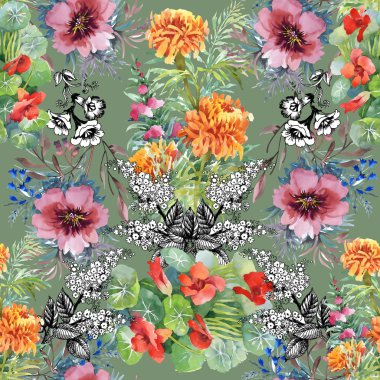 Nilüferler ve kadife çiçeği çiçek.