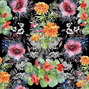 Nilüferler ve kadife çiçeği çiçek.