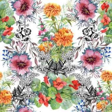 Nilüferler ve kadife çiçeği çiçek.