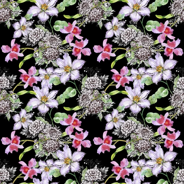 Seamless pattern with garden flowers — Stock Photo, Image