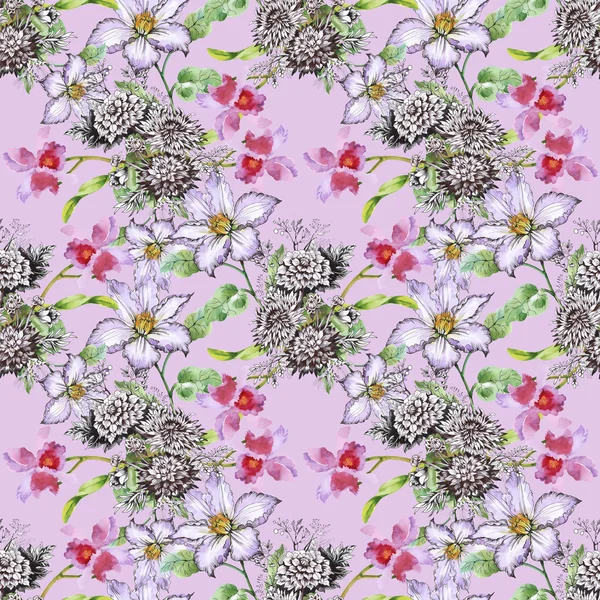 Seamless pattern with garden flowers — Stock Photo, Image