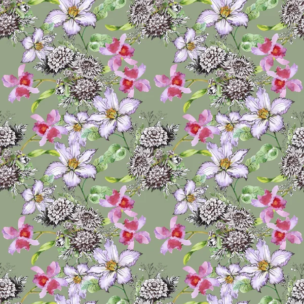 Naadloze patroon met tuin bloemen — Stockfoto