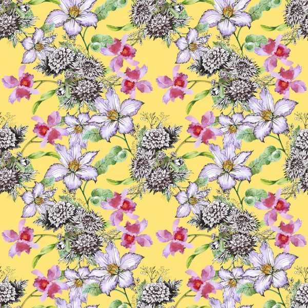 Pattern with colorful garden flowers