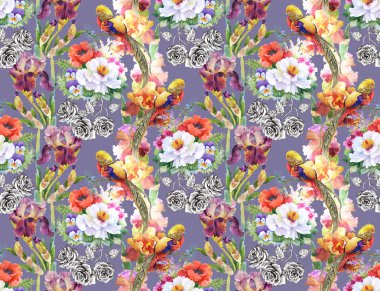 Çiçekler ve yapraklarla kusursuz desen