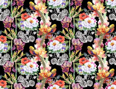 Çiçekler ve yapraklarla kusursuz desen