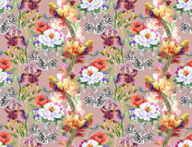 Çiçekler ve yapraklarla kusursuz desen