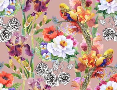 Çiçekler ve yapraklarla kusursuz desen