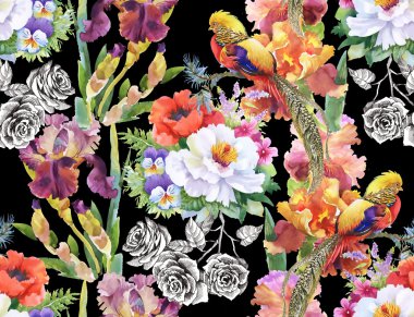 Çiçekler ve yapraklarla kusursuz desen