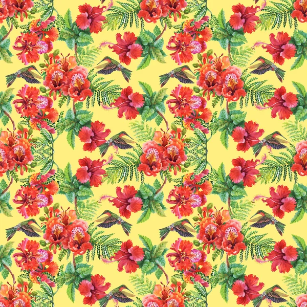 アルストロメリアの花とハチドリ パターン — ストック写真