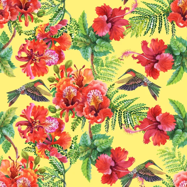 Patrón con flores de alstroemeria y colibríes —  Fotos de Stock