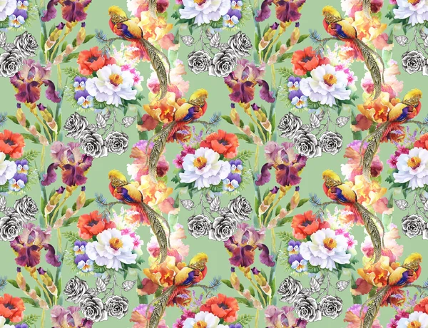 Seamless pattern with flowers and leaves — Stock Photo, Image