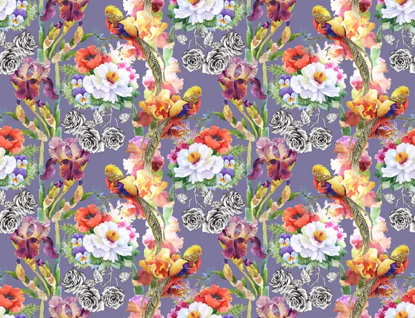 Seamless pattern with flowers and leaves — Stock Photo, Image