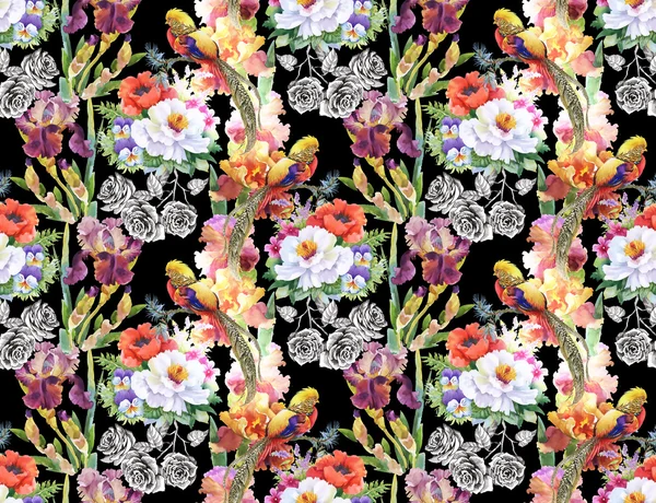 Seamless pattern with flowers and leaves — Stock Photo, Image