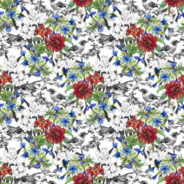 Egzotik kuşlar ve çiçekler