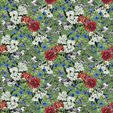 Egzotik kuşlar ve çiçekler