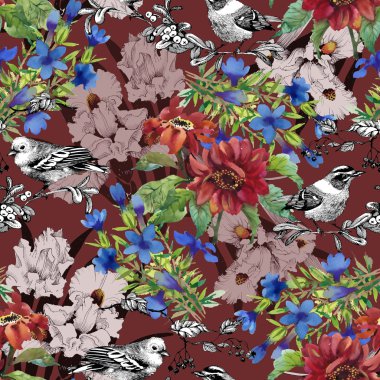 Egzotik kuşlar ve çiçekler