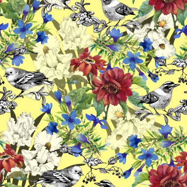 Egzotik kuşlar ve çiçekler