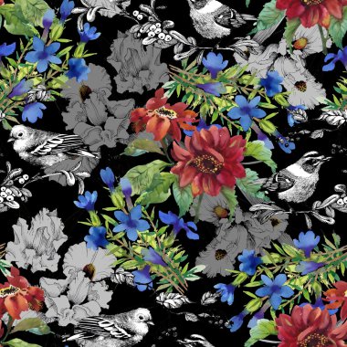 Egzotik kuşlar ve çiçekler