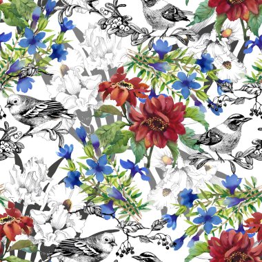 Egzotik kuşlar ve çiçekler