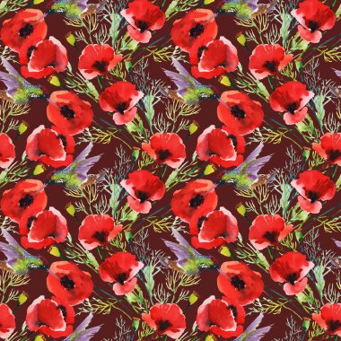 Kuşlar ile kırmızı haşhaş