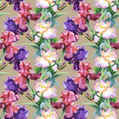 Desen renkli Iris çiçekli