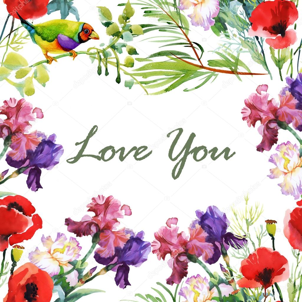 Blooming flowers and Love you message