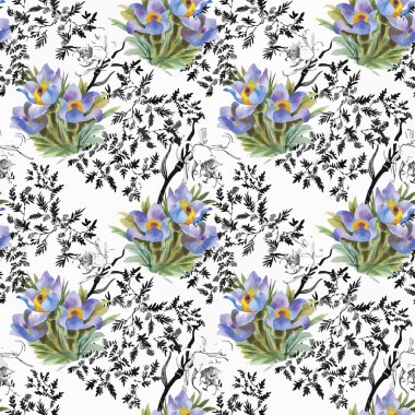 güzel çiçekler ile Seamless Modeli suluboya resim