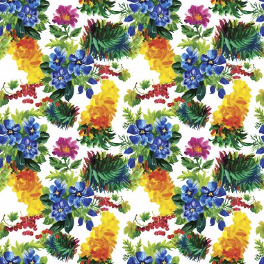 güzel çiçekler ile Seamless Modeli suluboya resim