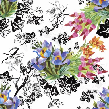 güzel çiçekler ile Seamless Modeli suluboya resim