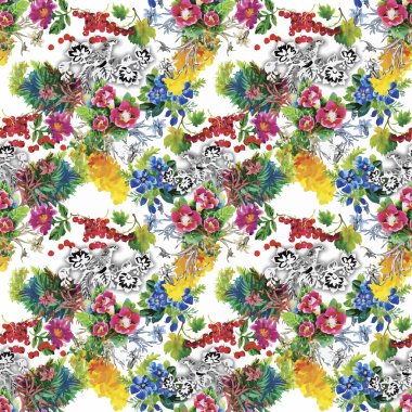 güzel çiçekler ile Seamless Modeli suluboya resim