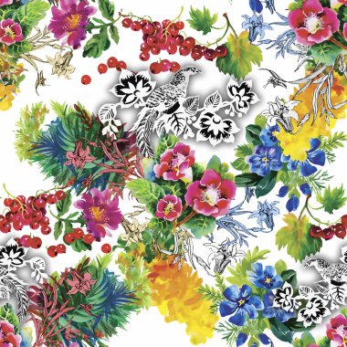 güzel çiçekler ile Seamless Modeli suluboya resim