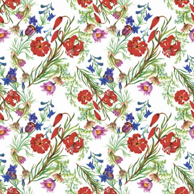 güzel çiçekler ile Seamless Modeli suluboya resim