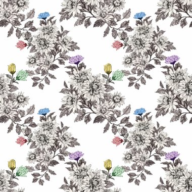 güzel çiçekler ile Seamless Modeli suluboya resim