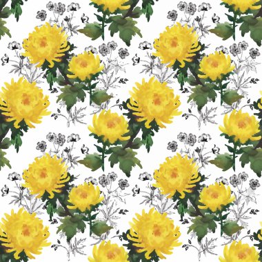 güzel çiçekler ile Seamless Modeli suluboya resim