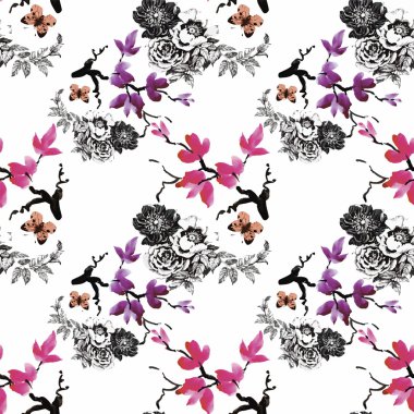 güzel çiçekler ile Seamless Modeli suluboya resim