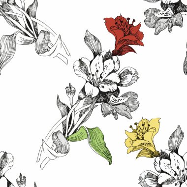 güzel çiçekler ile Seamless Modeli suluboya resim