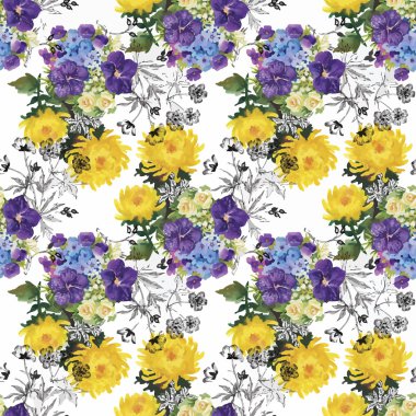 güzel çiçekler ile Seamless Modeli suluboya resim