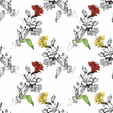 güzel çiçekler ile Seamless Modeli suluboya resim