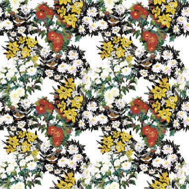 güzel çiçekler ile Seamless Modeli suluboya resim