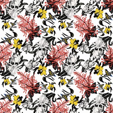 güzel çiçekler ile Seamless Modeli suluboya resim