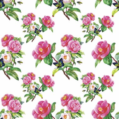 güzel çiçekler ile Seamless Modeli suluboya resim