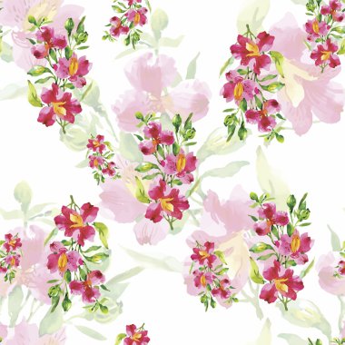 güzel çiçekler ile Seamless Modeli suluboya resim