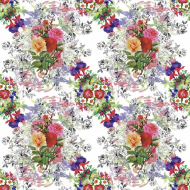 güzel çiçekler ile Seamless Modeli suluboya resim