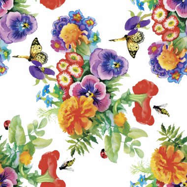 güzel çiçekler ile Seamless Modeli suluboya resim