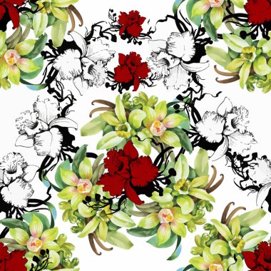 güzel çiçekler ile Seamless Modeli suluboya resim
