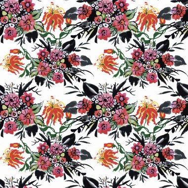 güzel çiçekler ile Seamless Modeli suluboya resim