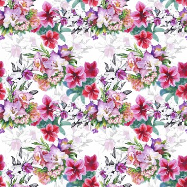 güzel çiçekler ile Seamless Modeli suluboya resim