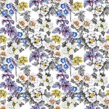 güzel çiçekler ile Seamless Modeli suluboya resim