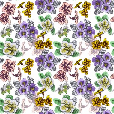 güzel çiçekler ile Seamless Modeli suluboya resim
