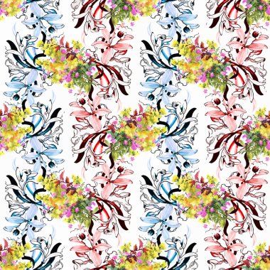 güzel çiçekler ile Seamless Modeli suluboya resim